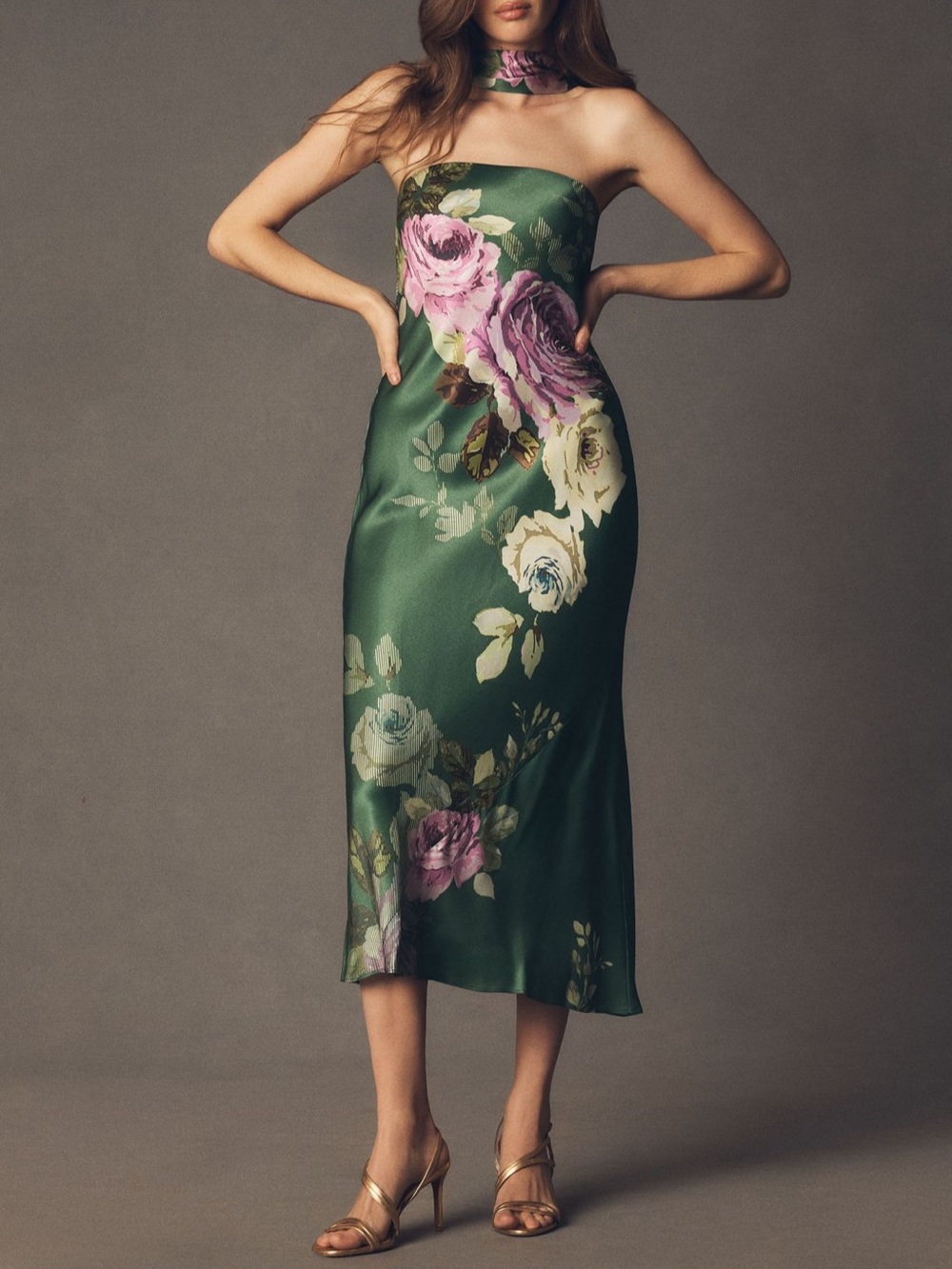 BHLDN Leah Strapless Satin Scarf Slip Midi Dress
